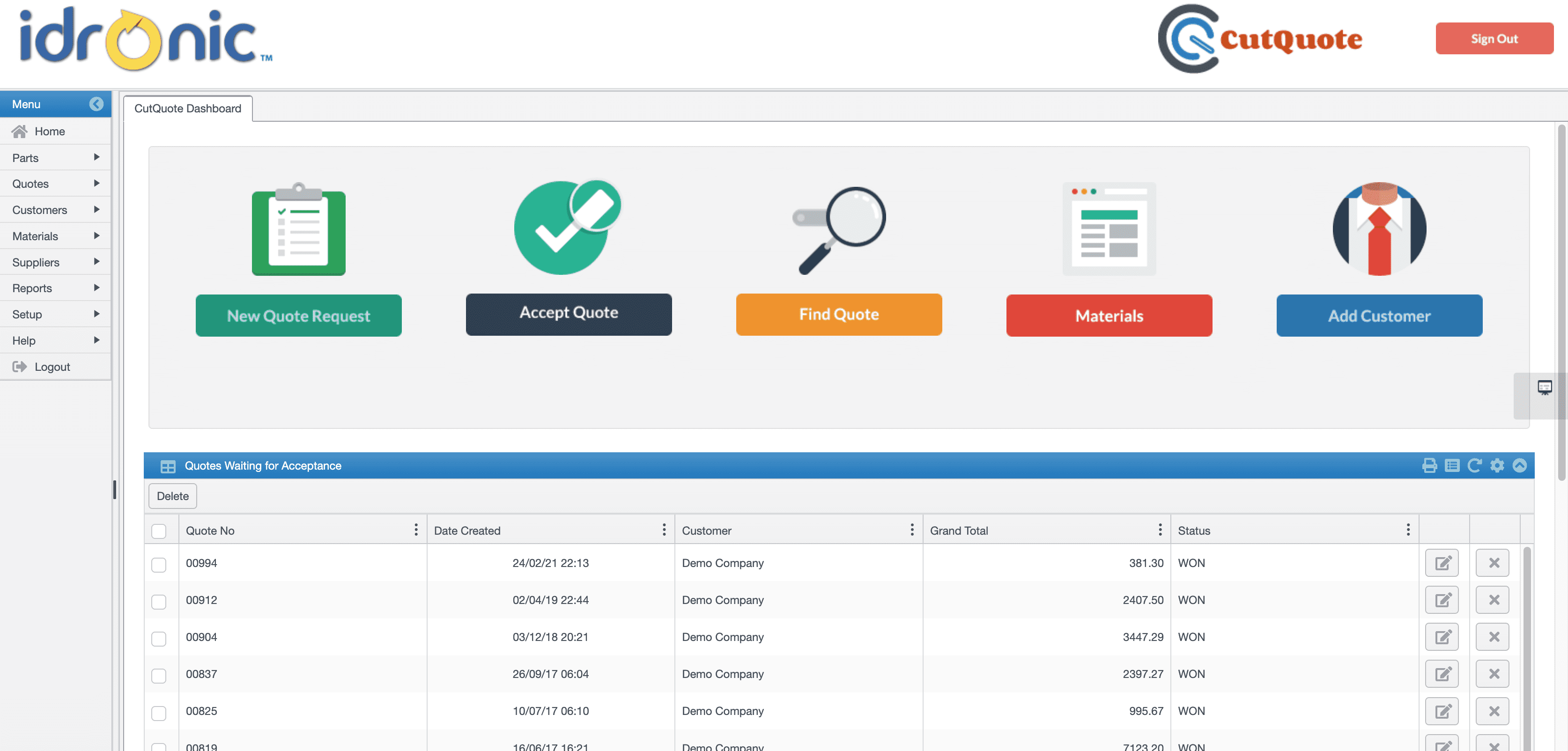 CutQuote Dashboard